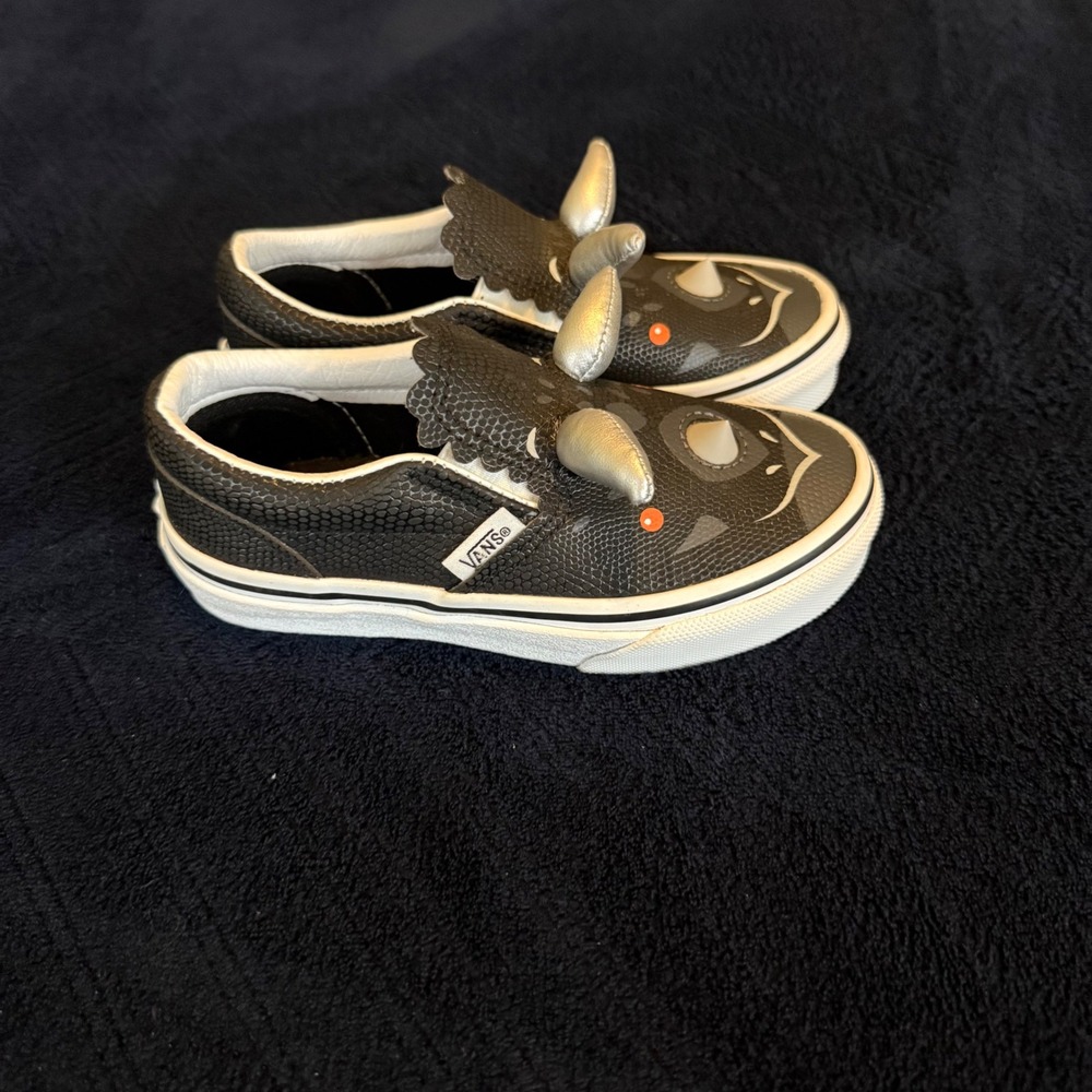 Vans Kids Black and White Monster Slip-On Sneakers with Silver Horns